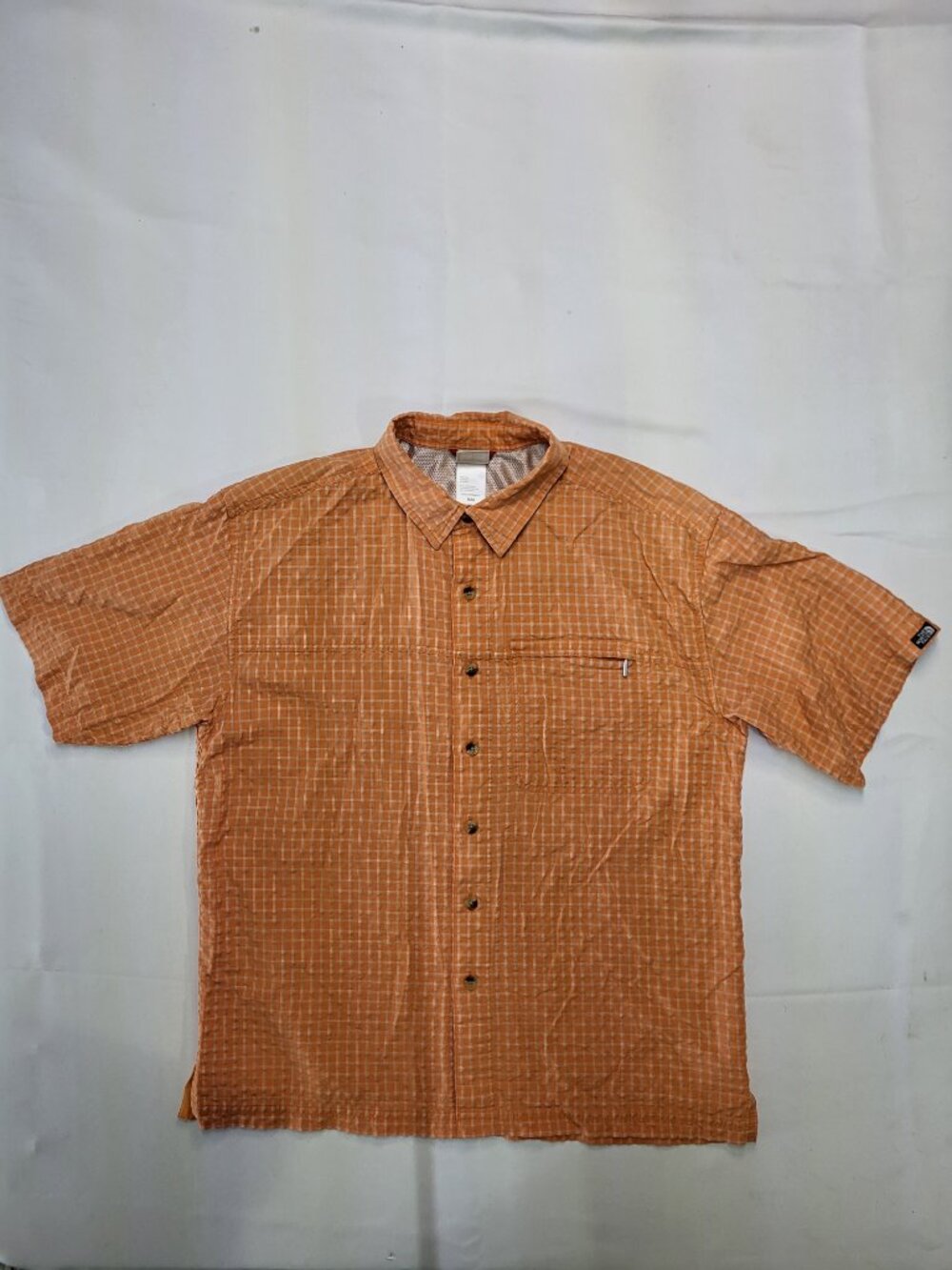 The North Face Orange Plaid Short Sleeve Button Up Shirt Medium - Picture 6 of 8